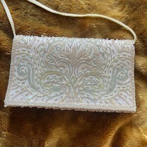 Elegant White Beaded Clutch